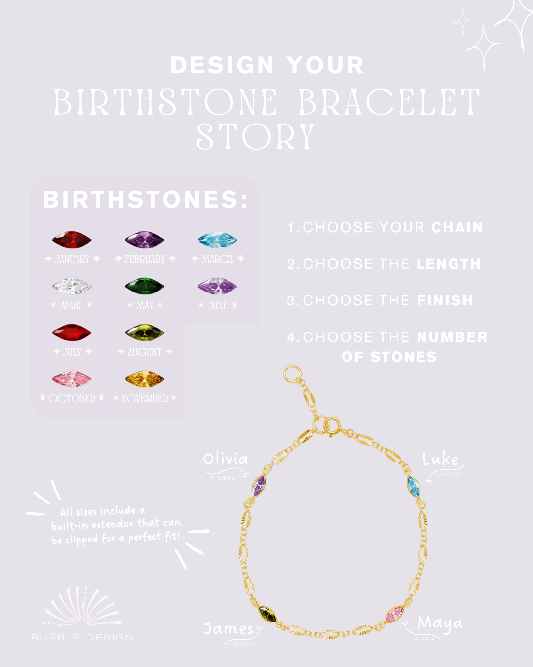 Design Your Birthstone Story | 14K Gold Fill Textured Burst Bracelet
