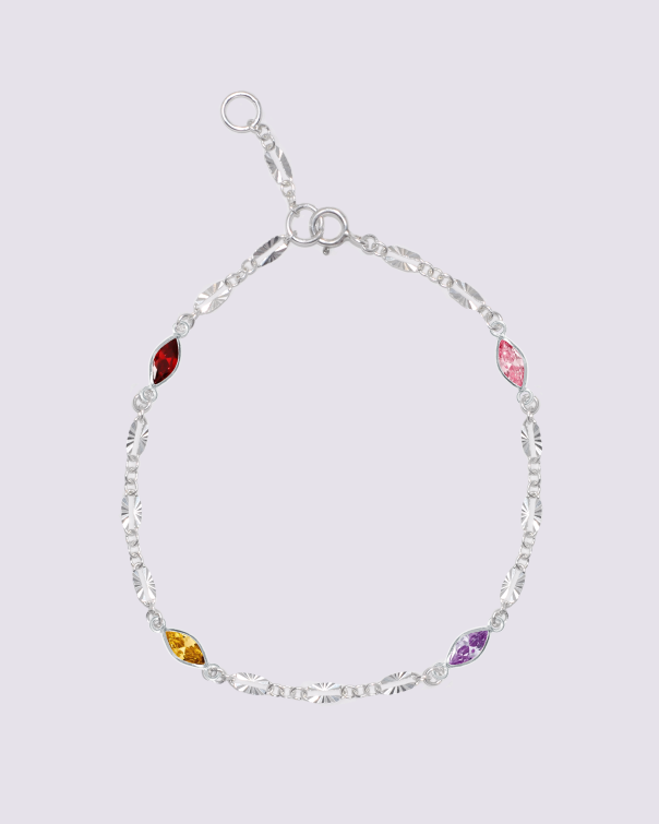 Design Your Birthstone Story | Sterling Silver Textured Burst Bracelet