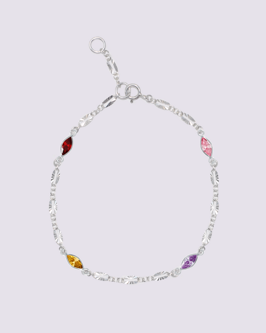 Design Your Birthstone Story | Sterling Silver Textured Burst Bracelet