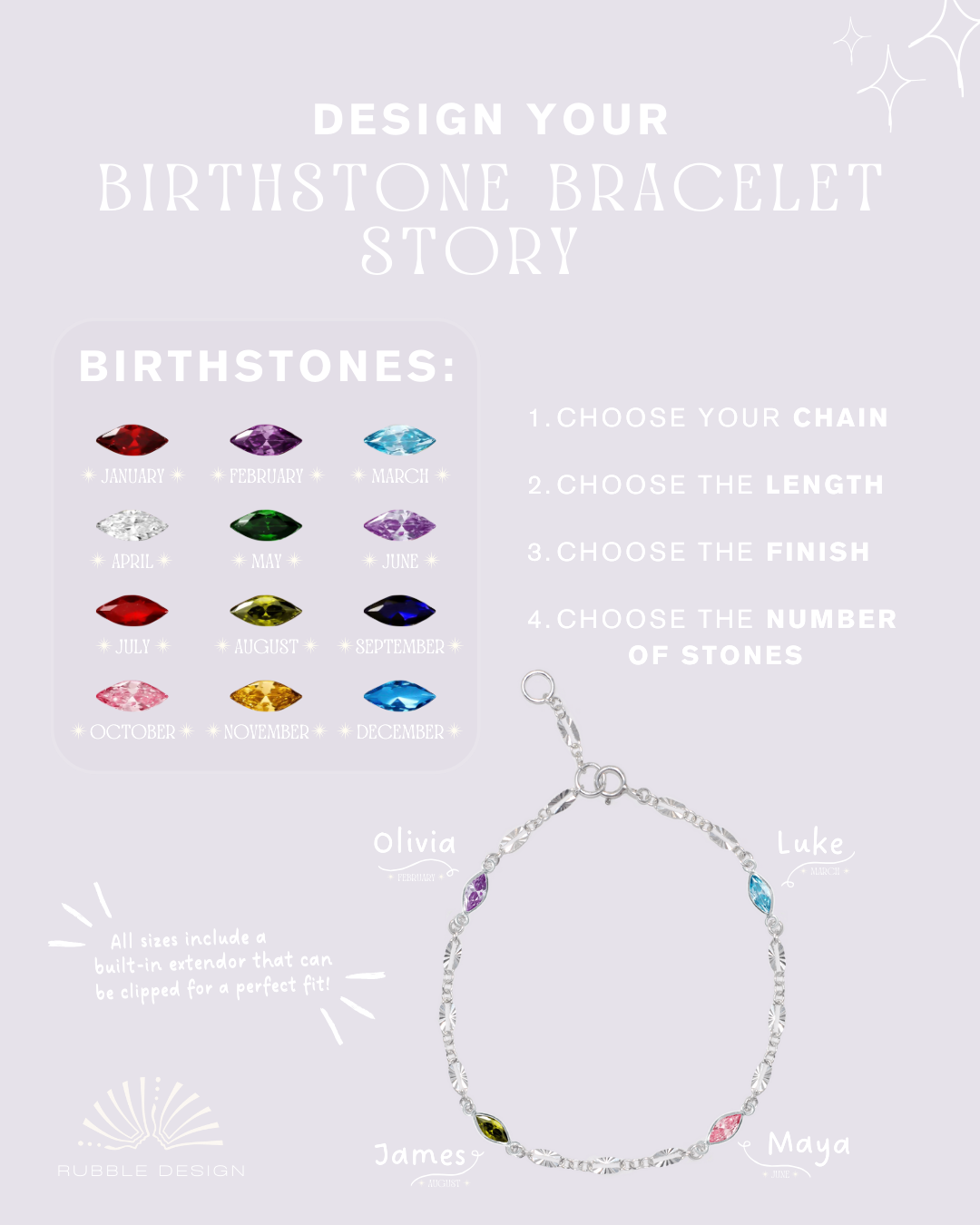 Design Your Birthstone Story | Sterling Silver Textured Burst Bracelet